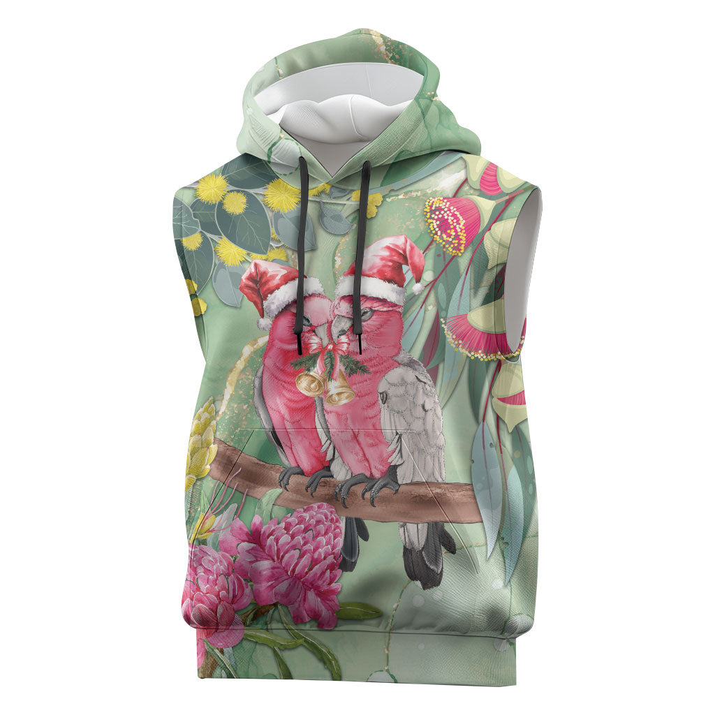 Australia Galah Birds Couple Christmas Sleeveless Hoodie Mint Glaze