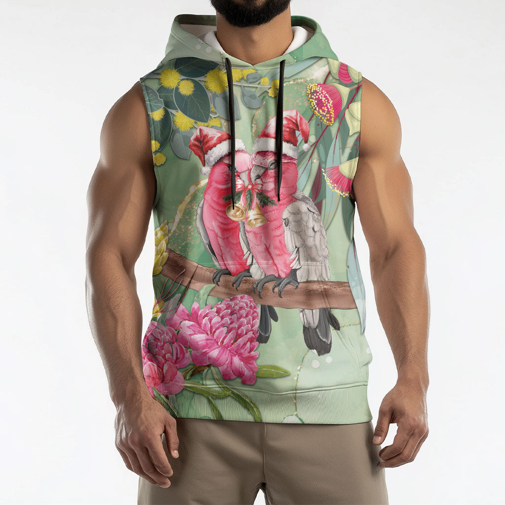 Australia Galah Birds Couple Christmas Sleeveless Hoodie Mint Glaze