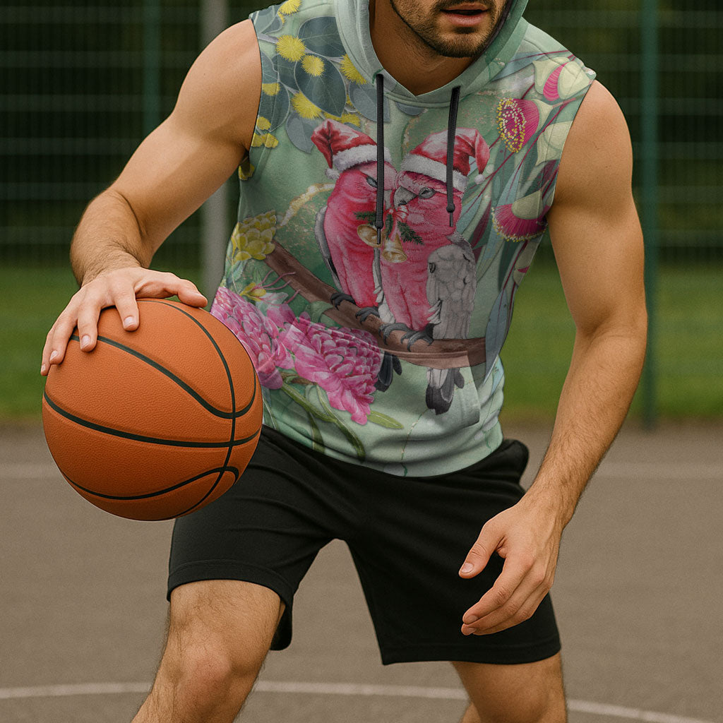 Australia Galah Birds Couple Christmas Sleeveless Hoodie Mint Glaze