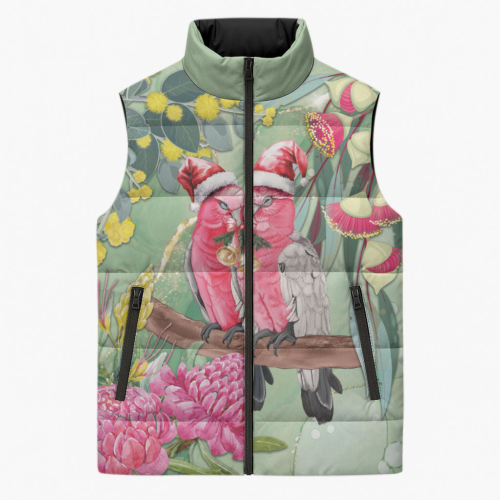 Australia Galah Birds Couple Christmas Sleeveless Puffer Jacket Mint Glaze