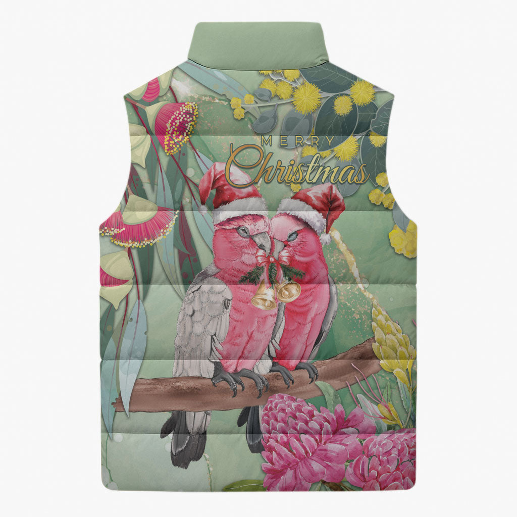 Australia Galah Birds Couple Christmas Sleeveless Puffer Jacket Mint Glaze