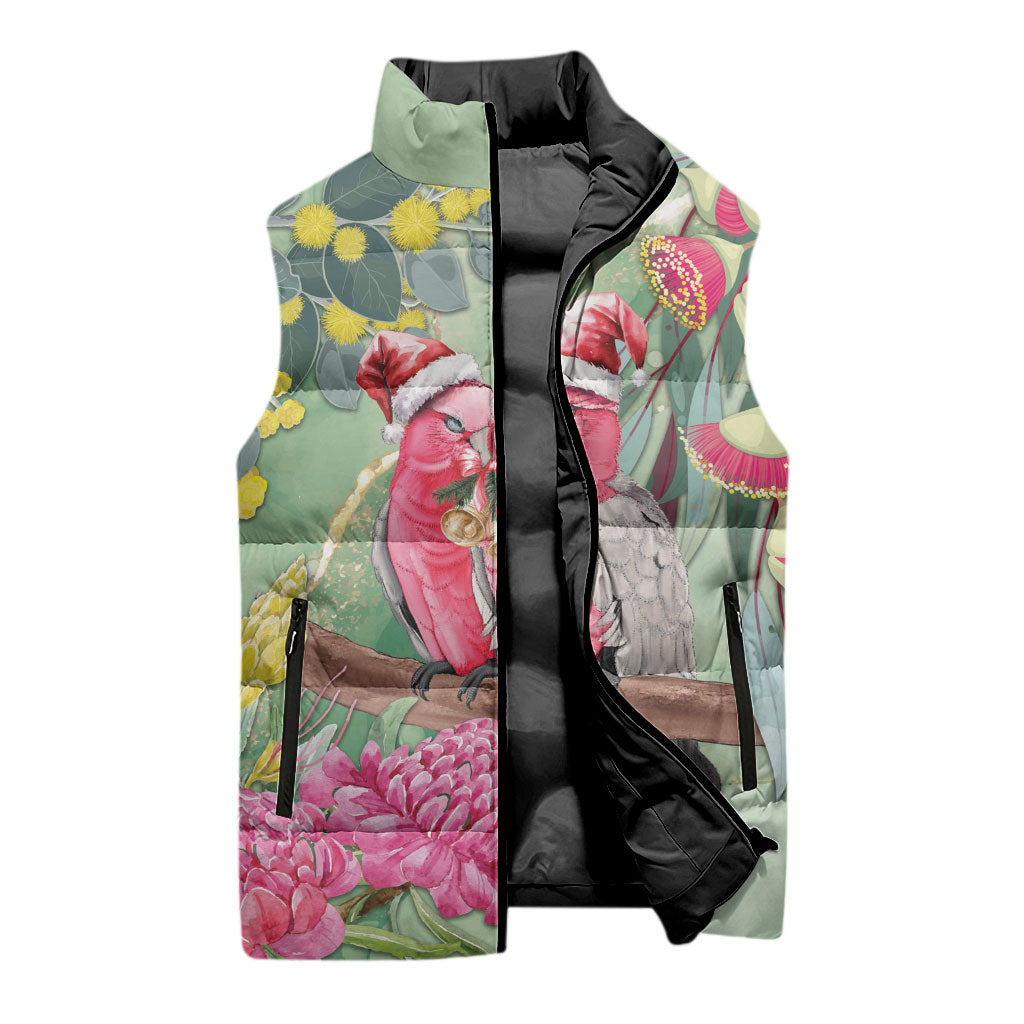 Australia Galah Birds Couple Christmas Sleeveless Puffer Jacket Mint Glaze