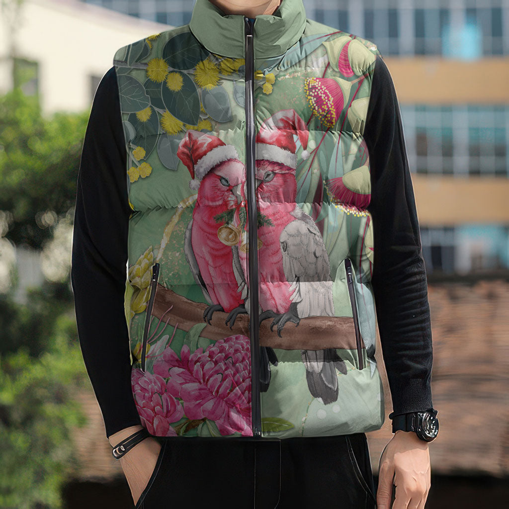 Australia Galah Birds Couple Christmas Sleeveless Puffer Jacket Mint Glaze
