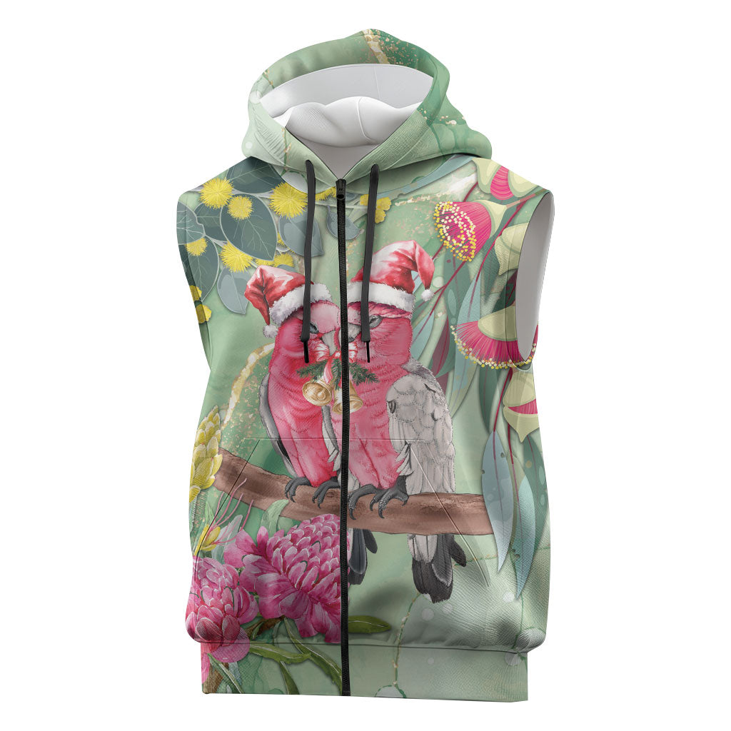 Australia Galah Birds Couple Christmas Sleeveless Zip Hoodie Mint Glaze