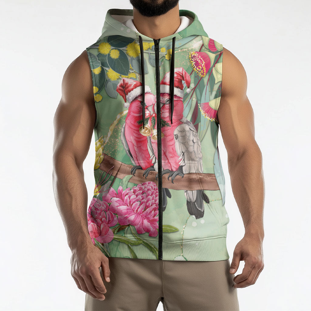 Australia Galah Birds Couple Christmas Sleeveless Zip Hoodie Mint Glaze