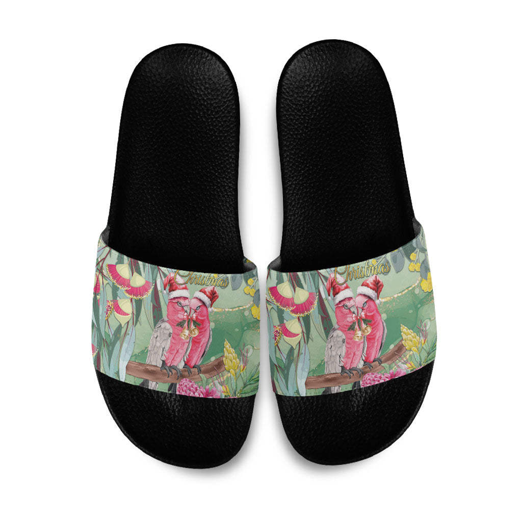 Australia Galah Birds Couple Christmas Slide Sandals Mint Glaze