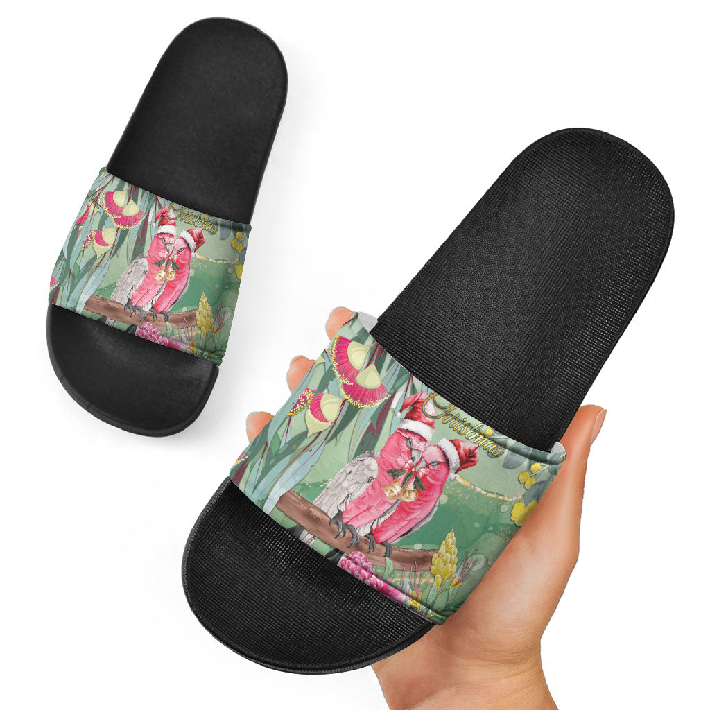 Australia Galah Birds Couple Christmas Slide Sandals Mint Glaze