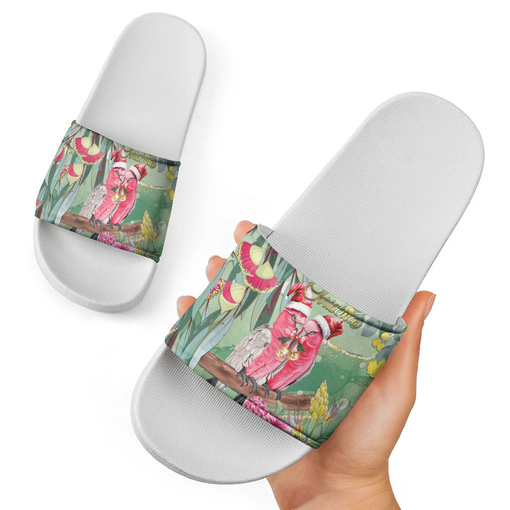 Australia Galah Birds Couple Christmas Slide Sandals Mint Glaze