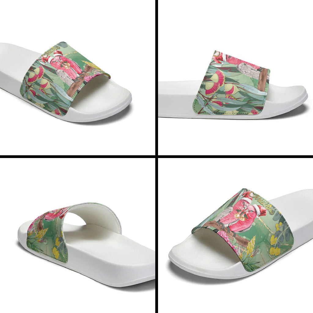Australia Galah Birds Couple Christmas Slide Sandals Mint Glaze