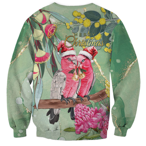 Australia Galah Birds Couple Christmas Sweatshirt Mint Glaze