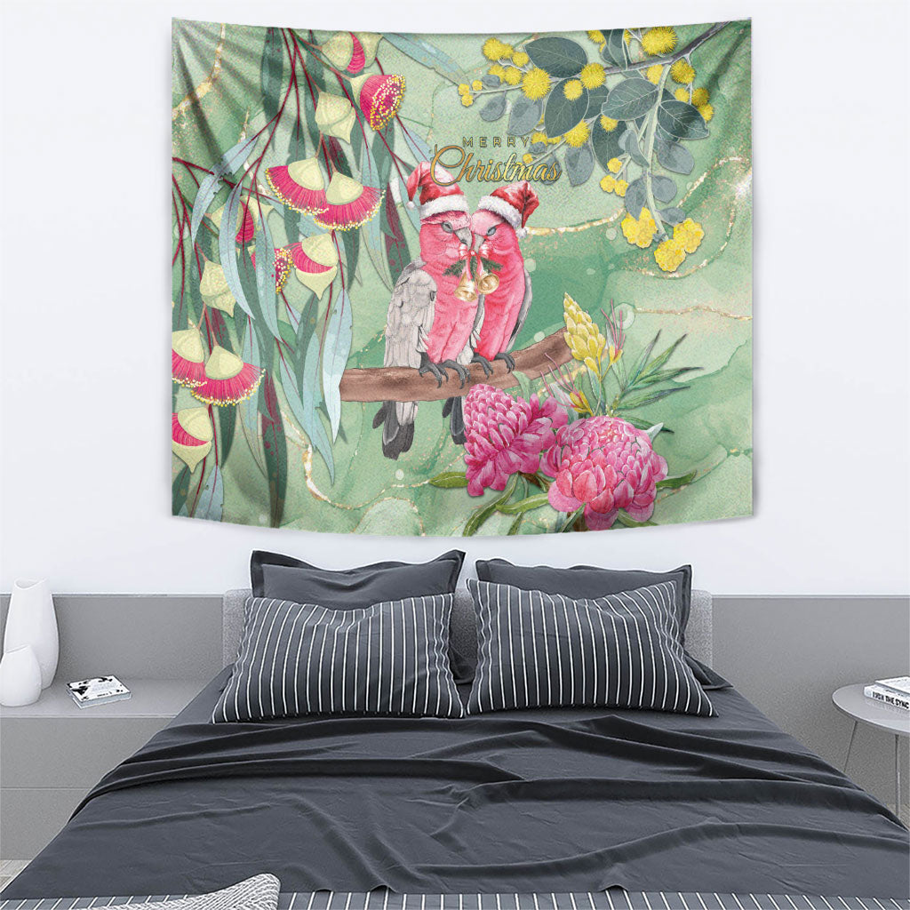 Australia Galah Birds Couple Christmas Tapestry Mint Glaze