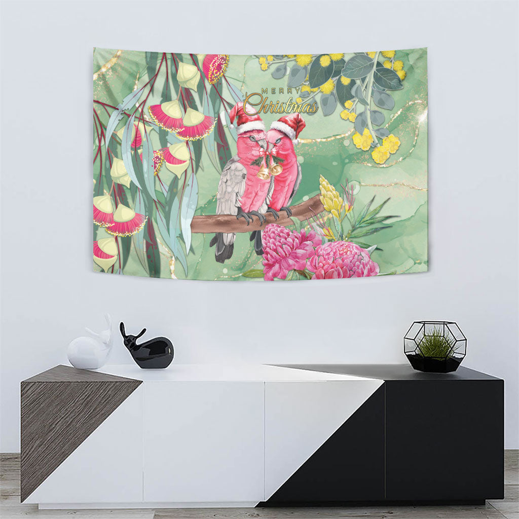 Australia Galah Birds Couple Christmas Tapestry Mint Glaze
