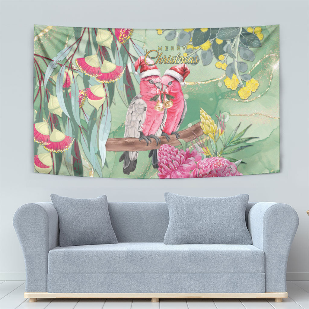 Australia Galah Birds Couple Christmas Tapestry Mint Glaze