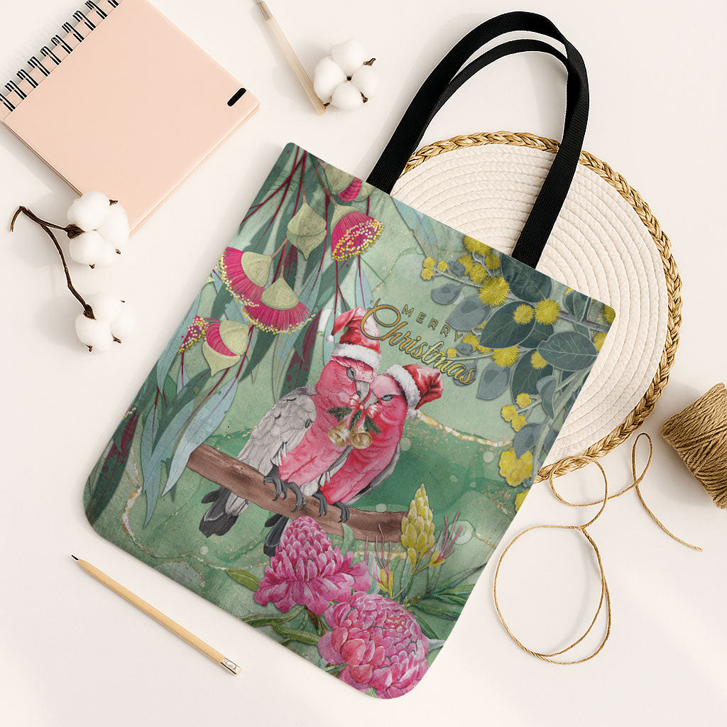 Australia Galah Birds Couple Christmas Tote Bag Mint Glaze