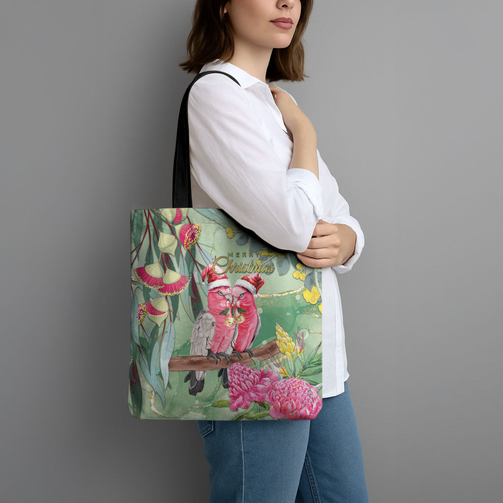 Australia Galah Birds Couple Christmas Tote Bag Mint Glaze