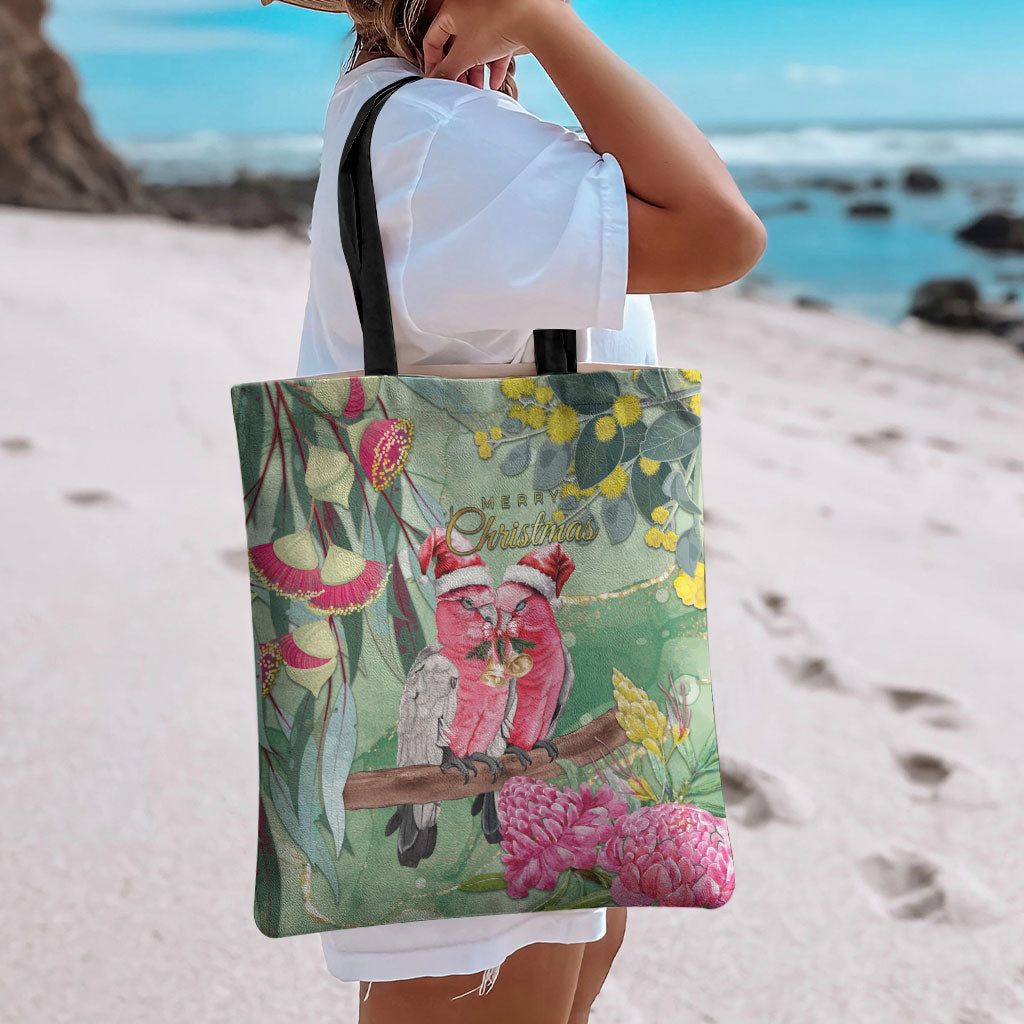 Australia Galah Birds Couple Christmas Tote Bag Mint Glaze