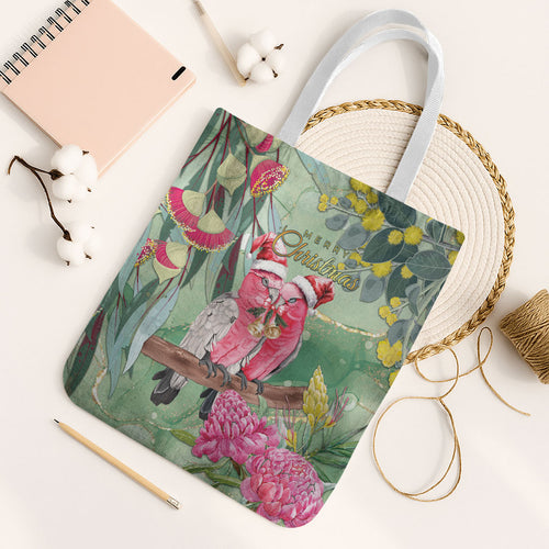Australia Galah Birds Couple Christmas Tote Bag Mint Glaze
