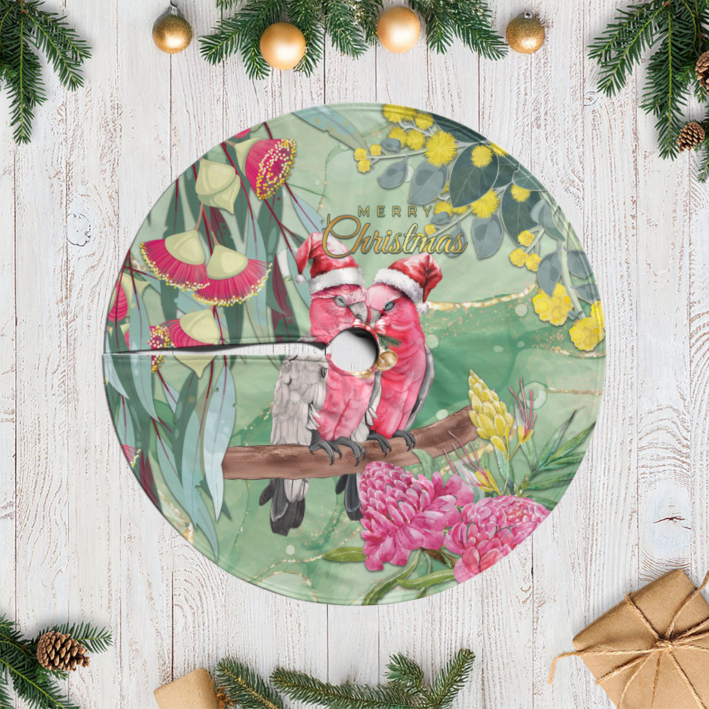 Australia Galah Birds Couple Christmas Tree Skirt Mint Glaze