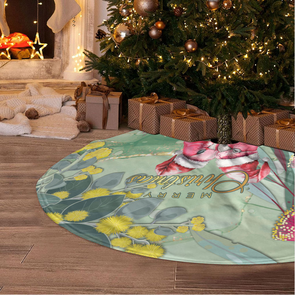 Australia Galah Birds Couple Christmas Tree Skirt Mint Glaze