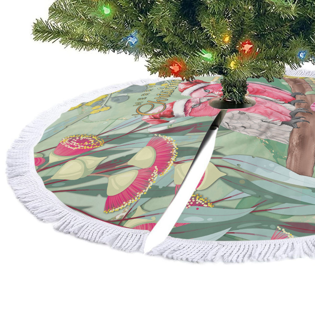Australia Galah Birds Couple Christmas Tree Skirt Mint Glaze