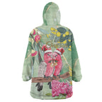 Australia Galah Birds Couple Christmas Wearable Blanket Hoodie Mint Glaze