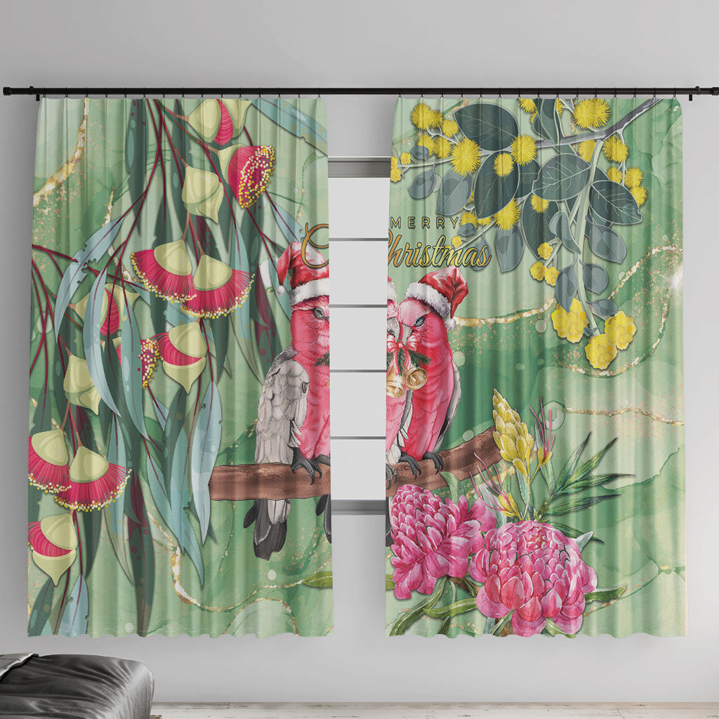 Australia Galah Birds Couple Christmas Window Curtain Mint Glaze