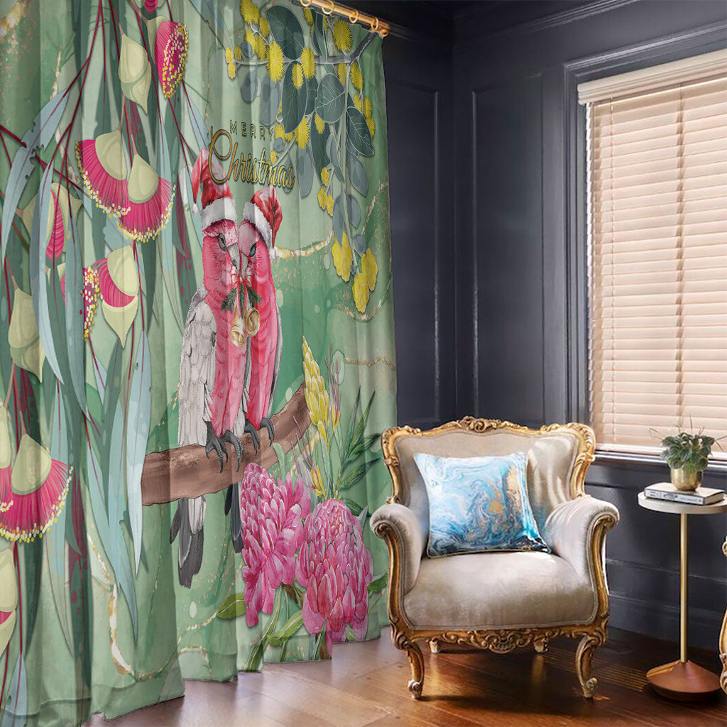 Australia Galah Birds Couple Christmas Window Curtain Mint Glaze