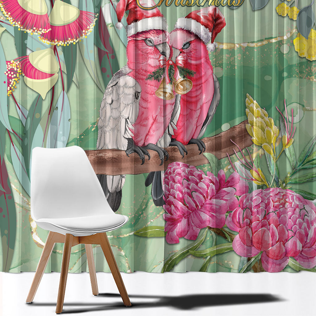 Australia Galah Birds Couple Christmas Window Curtain Mint Glaze