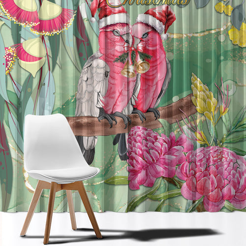 Australia Galah Birds Couple Christmas Window Curtain Mint Glaze