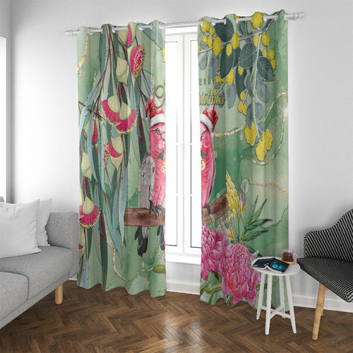 Australia Galah Birds Couple Christmas Window Curtain Mint Glaze