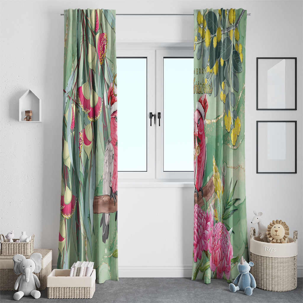 Australia Galah Birds Couple Christmas Window Curtain Mint Glaze