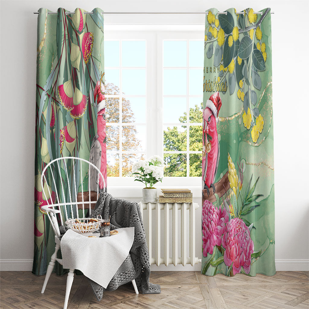 Australia Galah Birds Couple Christmas Window Curtain Mint Glaze