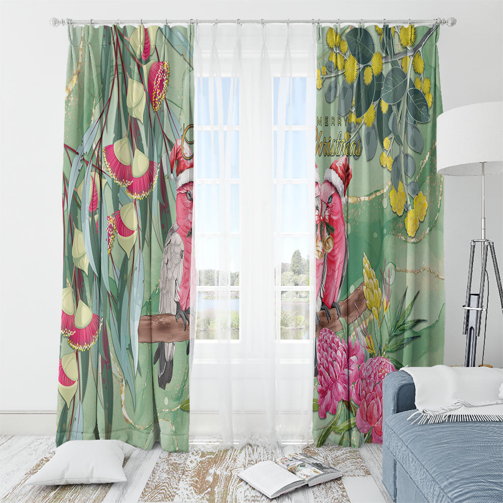 Australia Galah Birds Couple Christmas Window Curtain Mint Glaze