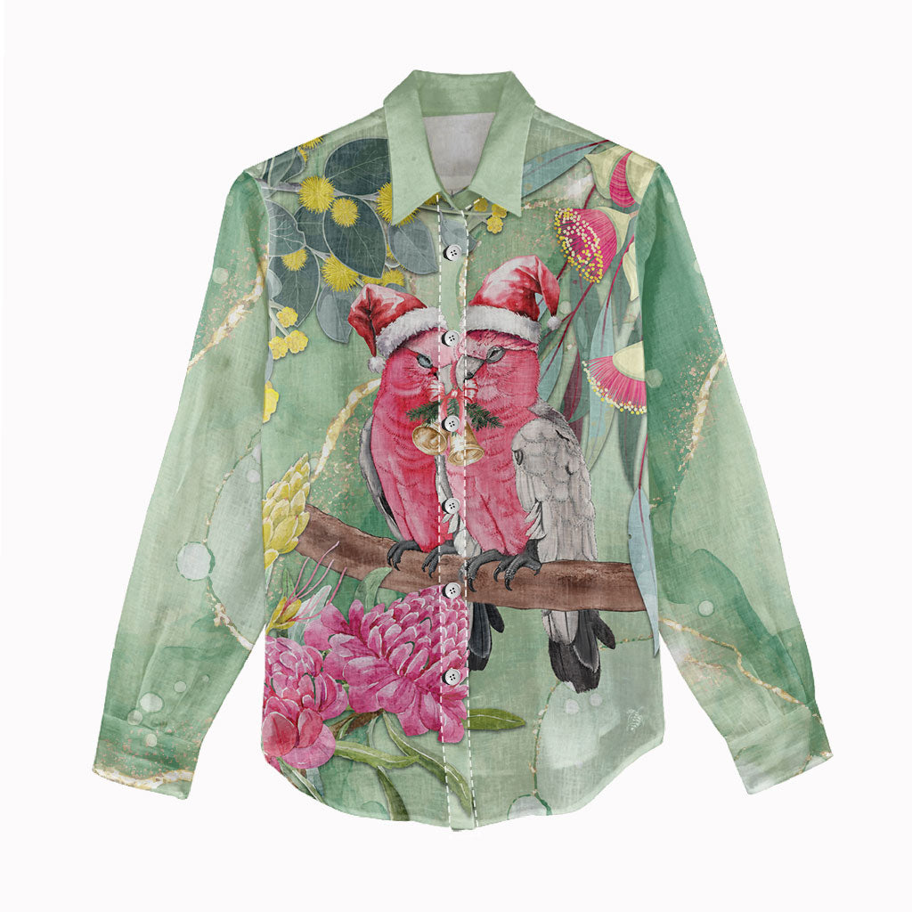 Australia Galah Birds Couple Christmas Women Casual Shirt Mint Glaze