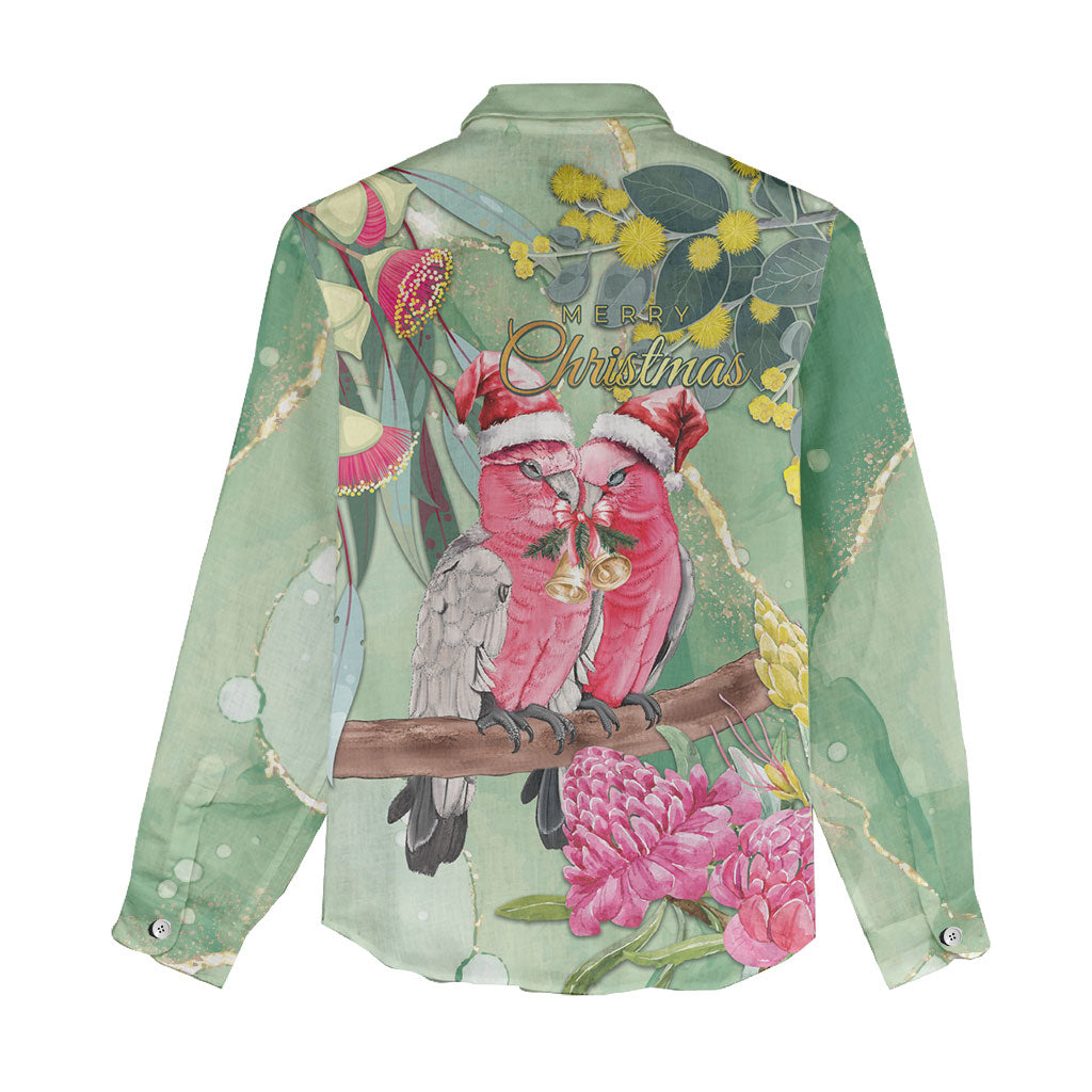 Australia Galah Birds Couple Christmas Women Casual Shirt Mint Glaze