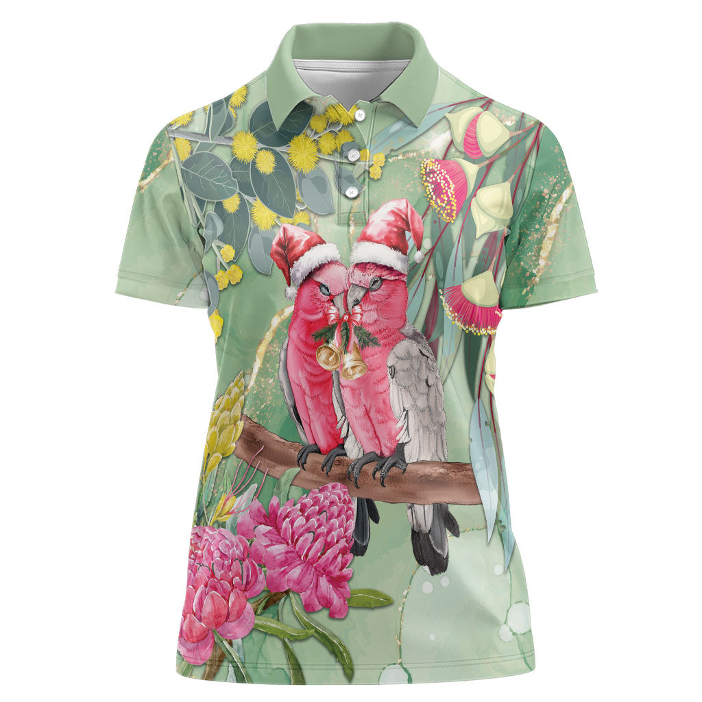 Australia Galah Birds Couple Christmas Women Polo Shirt Mint Glaze