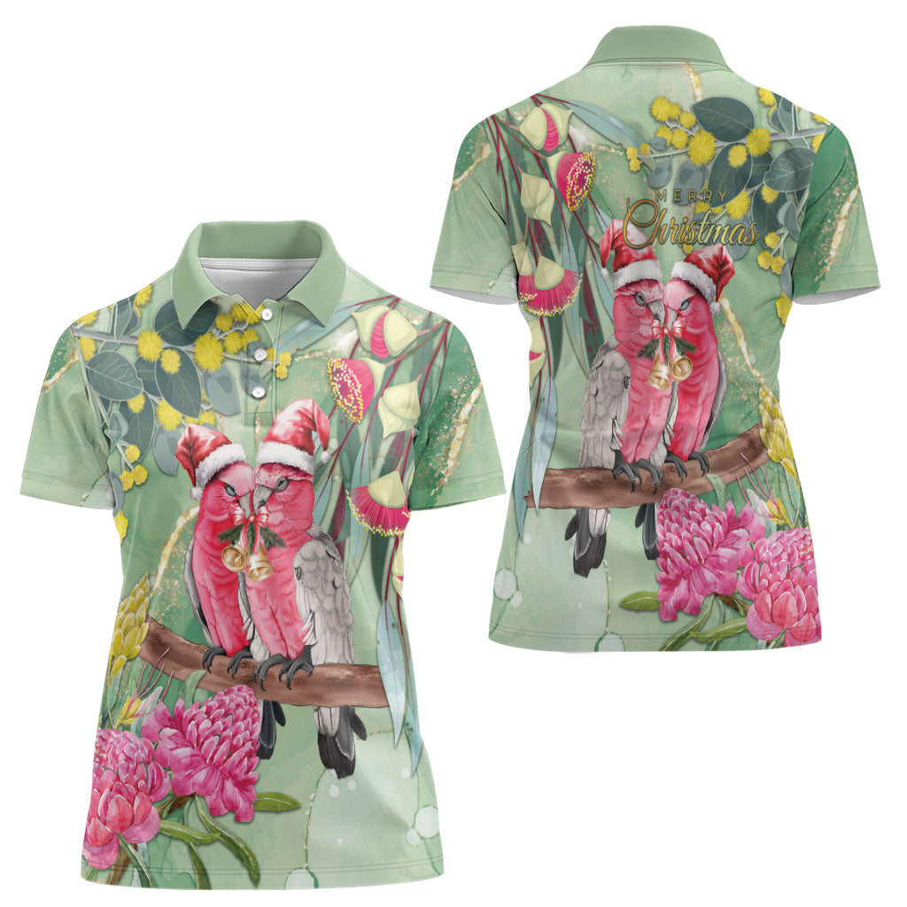 Australia Galah Birds Couple Christmas Women Polo Shirt Mint Glaze