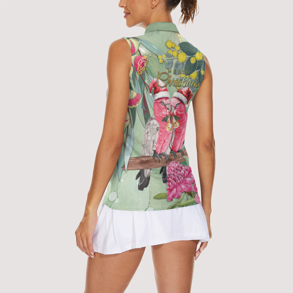 Australia Galah Birds Couple Christmas Women Sleeveless Polo Shirt Mint Glaze