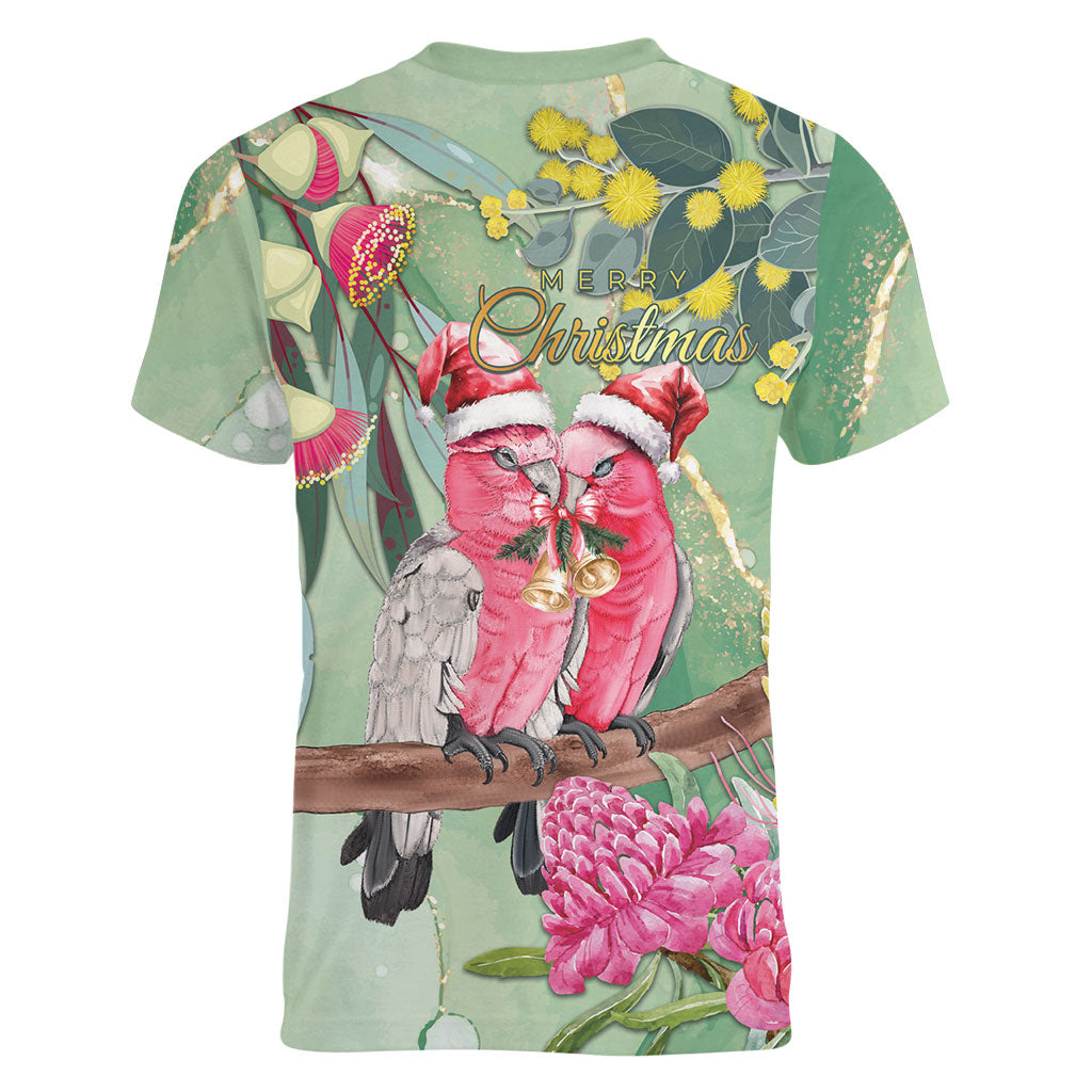 Australia Galah Birds Couple Christmas Women V-Neck T-Shirt Mint Glaze