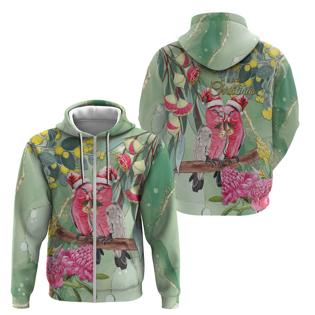 Australia Galah Birds Couple Christmas Zip Hoodie Mint Glaze