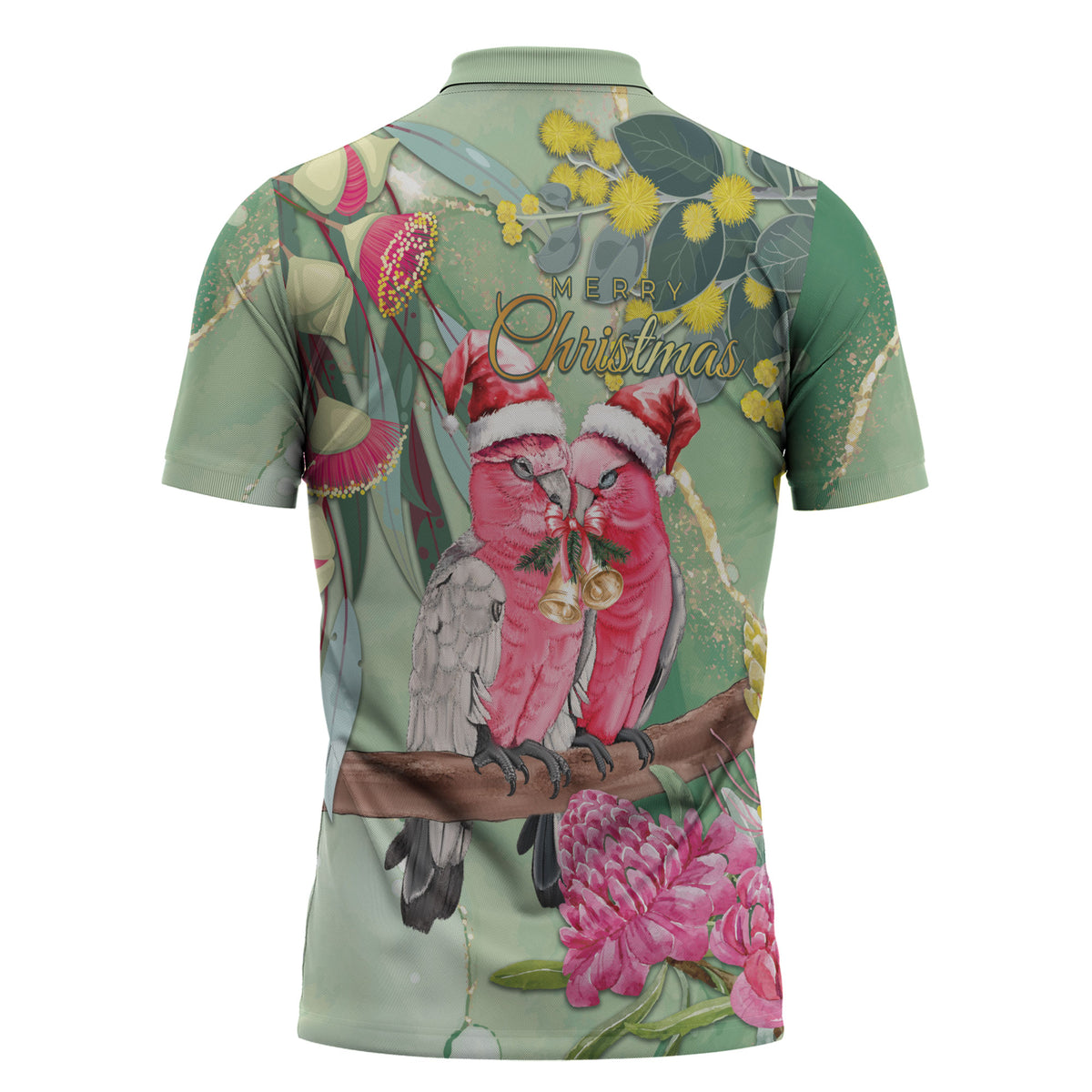 Australia Galah Birds Couple Christmas Zipper Polo Shirt Mint Glaze