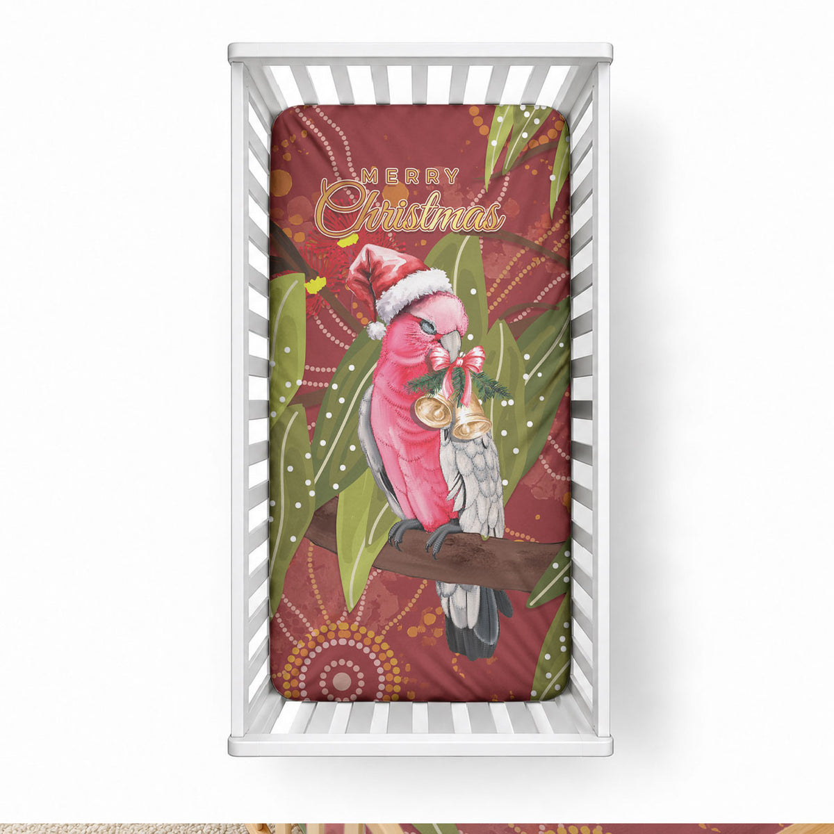 Australia Christmas Indigenous Baby Bed Cover Galah Bird on Eucalyptus