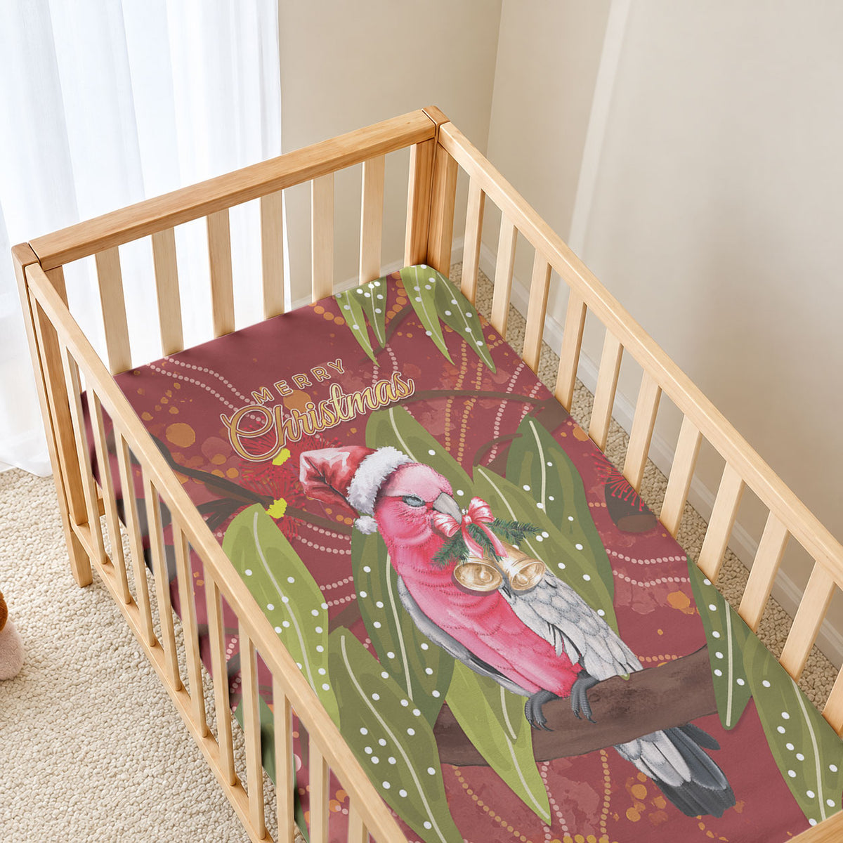 Australia Christmas Indigenous Baby Bed Cover Galah Bird on Eucalyptus