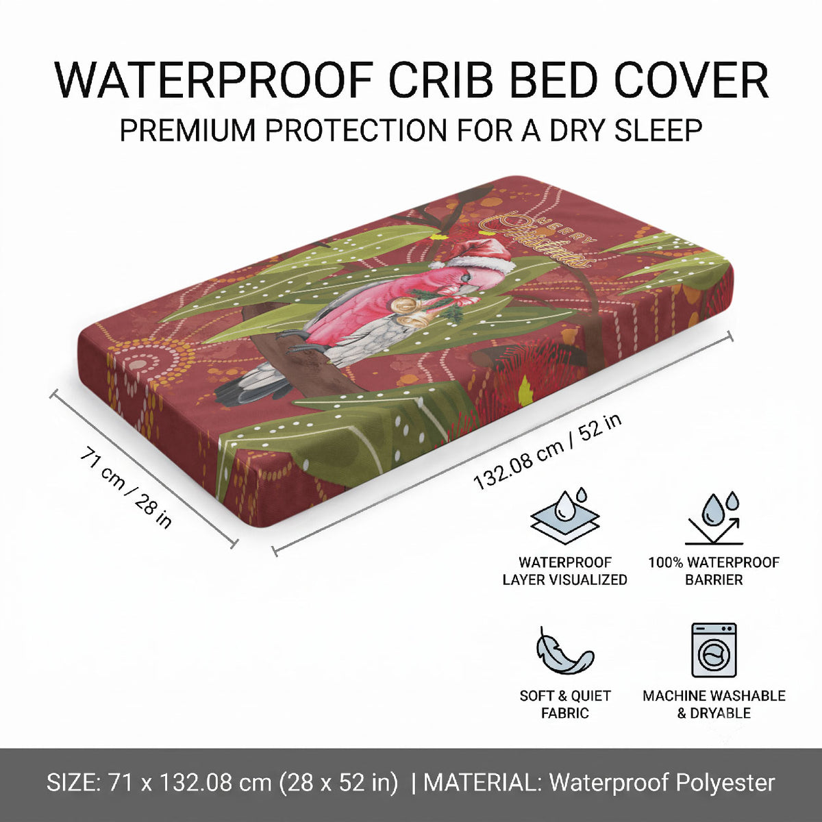 Australia Christmas Indigenous Baby Bed Cover Galah Bird on Eucalyptus