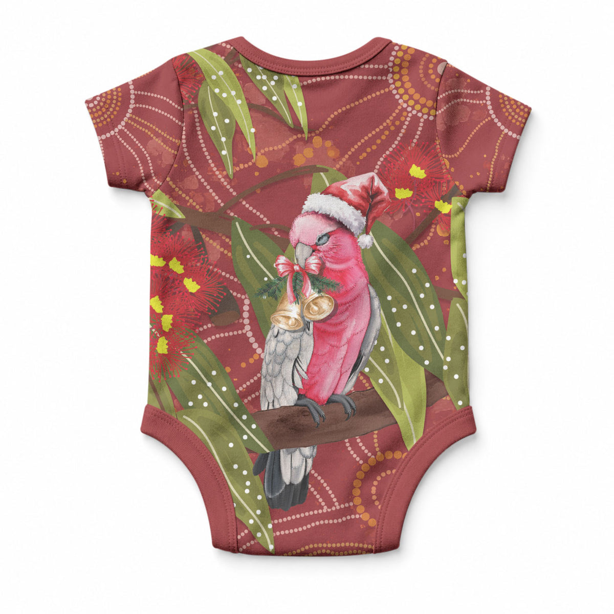Australia Christmas Indigenous Baby Onesie Galah Bird on Eucalyptus