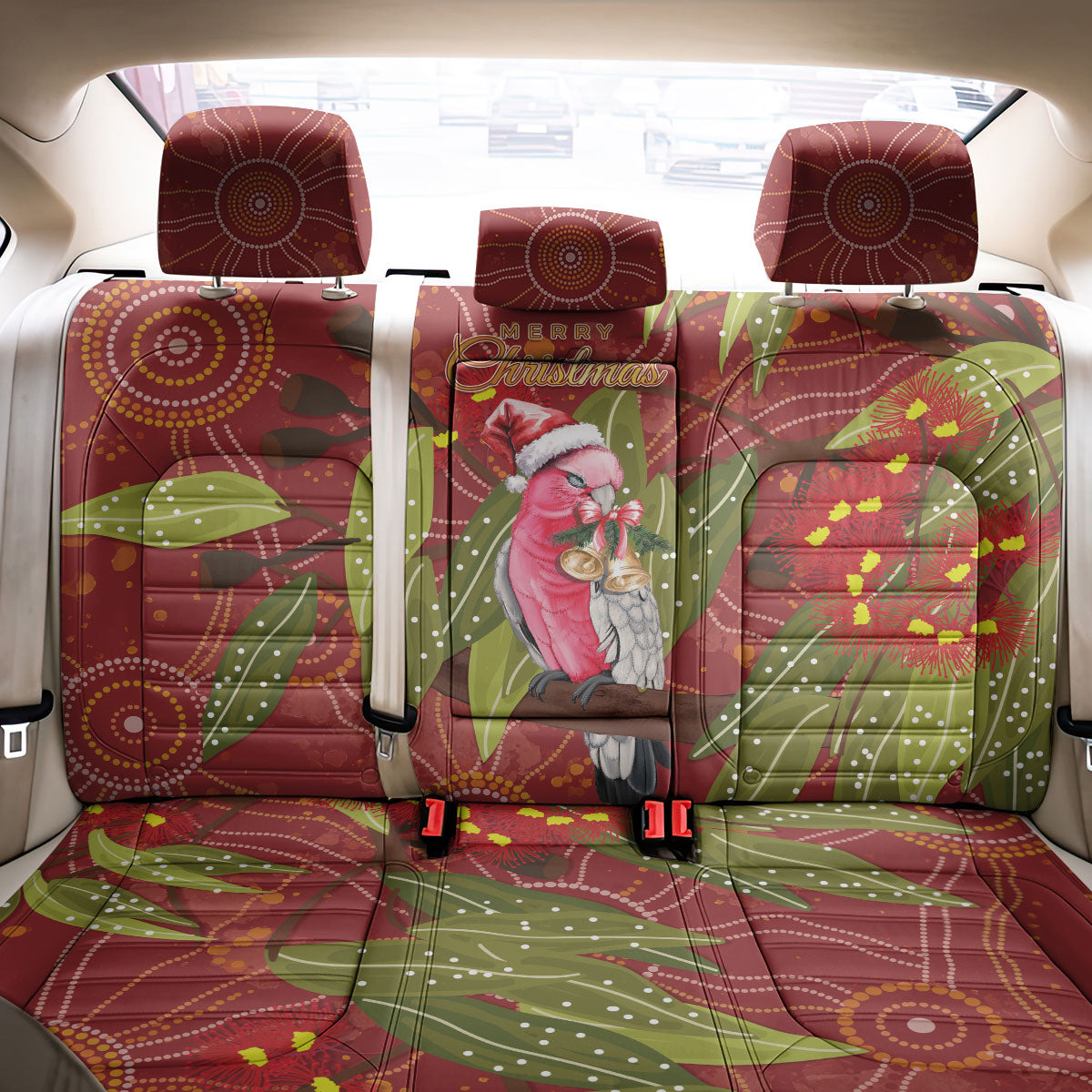 Australia Christmas Indigenous Back Car Seat Cover Galah Bird on Eucalyptus