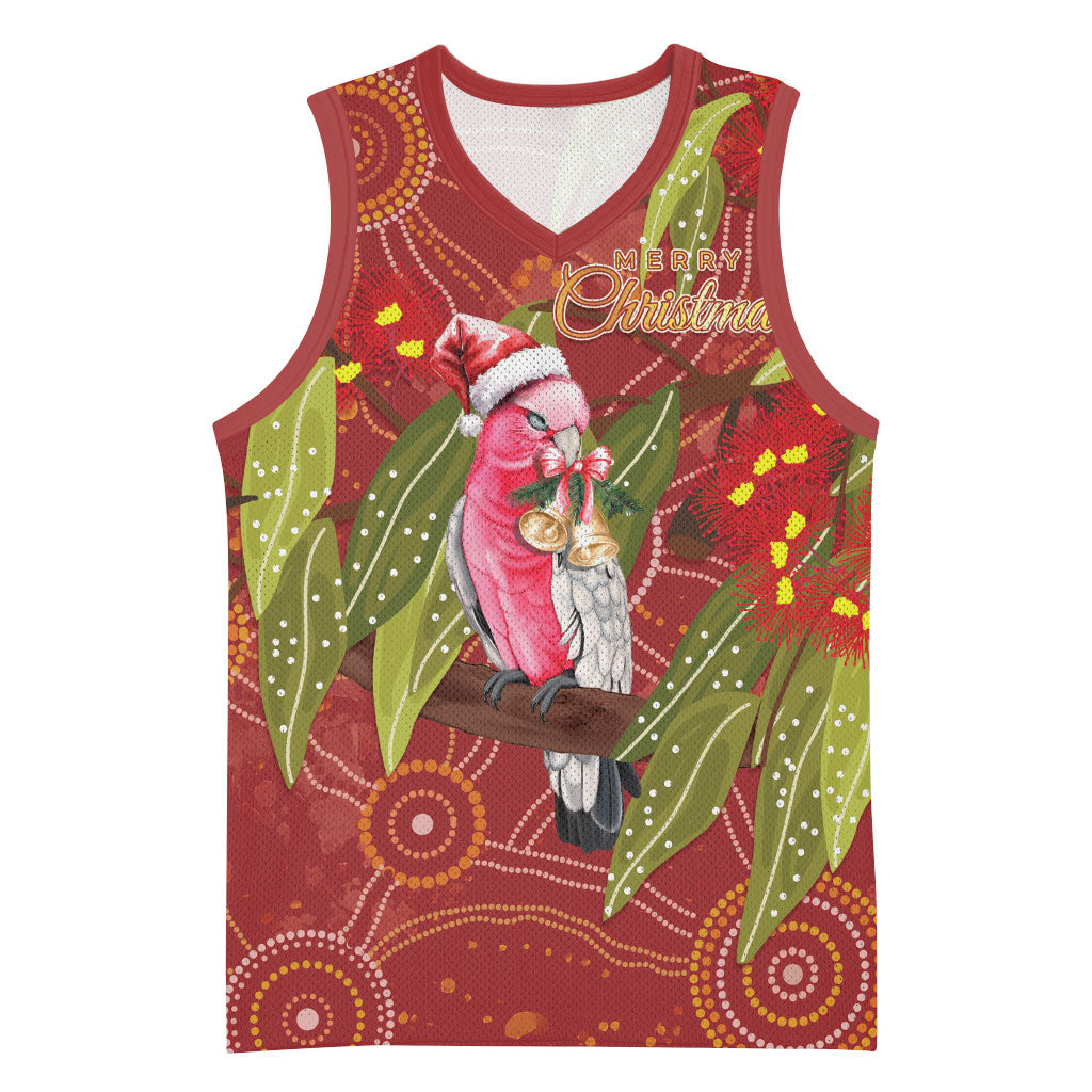 Australia Christmas Indigenous Basketball Jersey Galah Bird on Eucalyptus