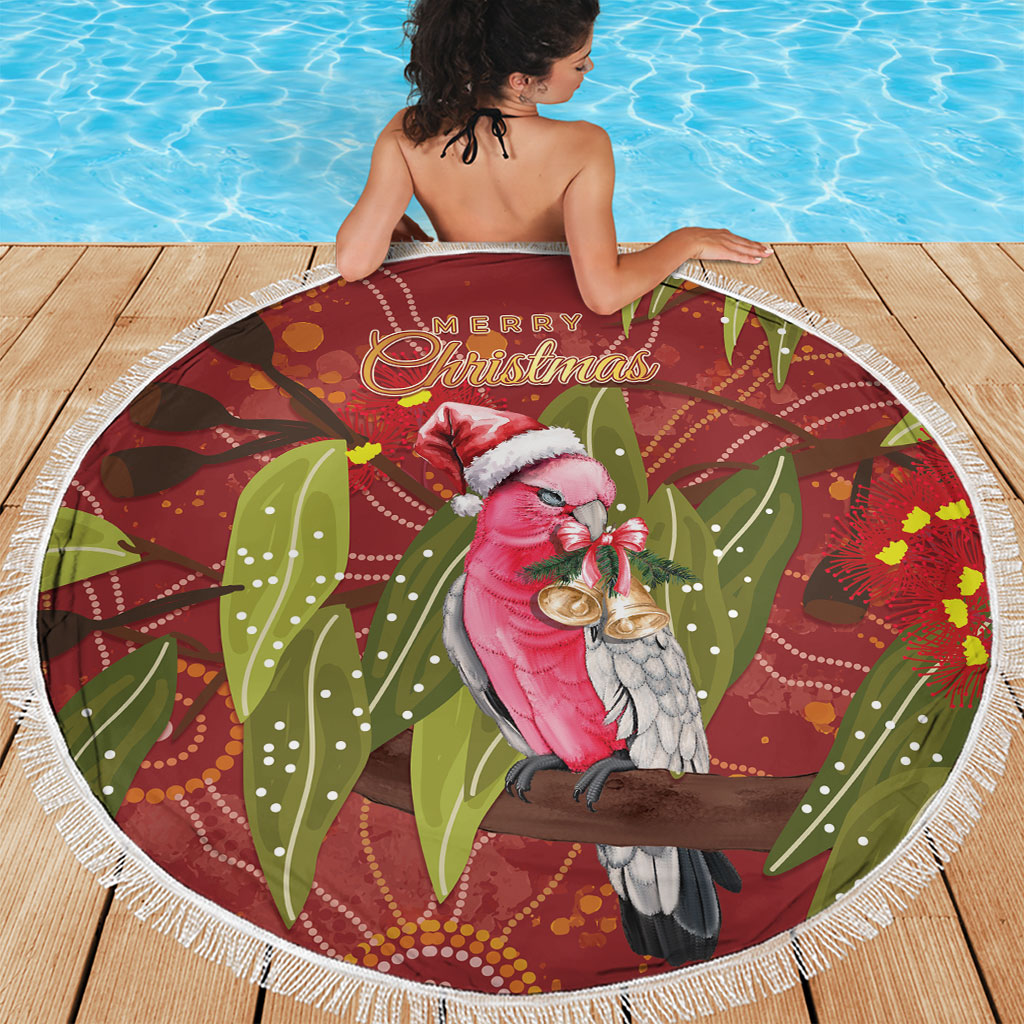 Australia Christmas Indigenous Beach Blanket Galah Bird on Eucalyptus