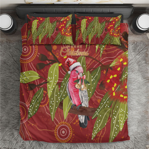 Australia Christmas Indigenous Bedding Set Galah Bird on Eucalyptus