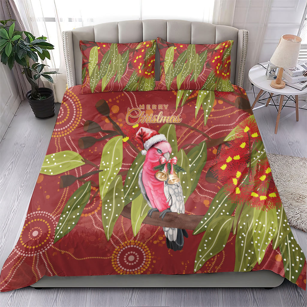 Australia Christmas Indigenous Bedding Set Galah Bird on Eucalyptus